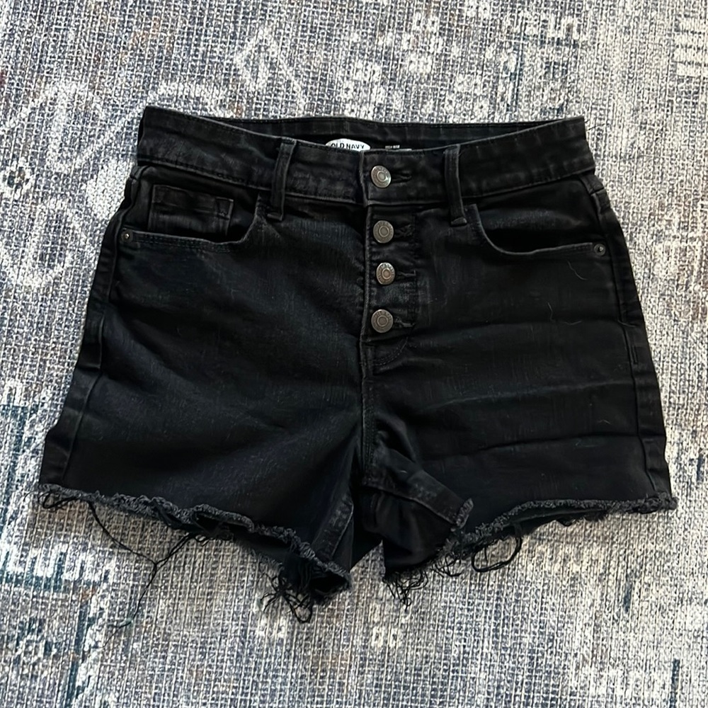 GREAT USED Old Navy button fly distressed high waisted jean shorts. Sz 2.